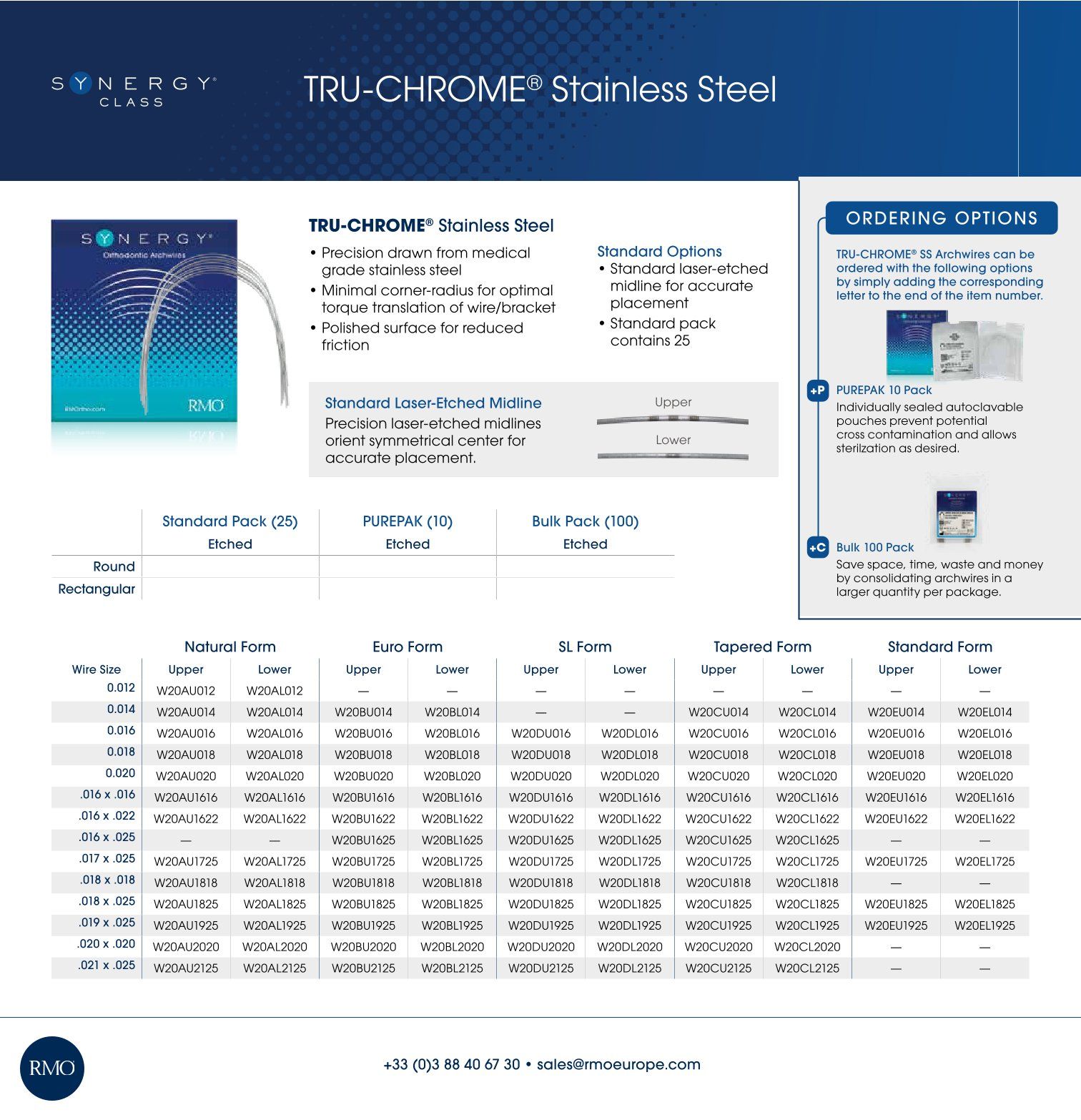 RMO TRU-CHROME ocelové oblouky .014 horní Euro Form